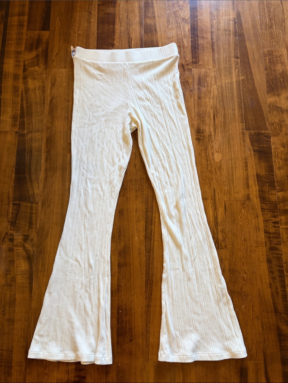 Kids Cream Knit Flare Pants